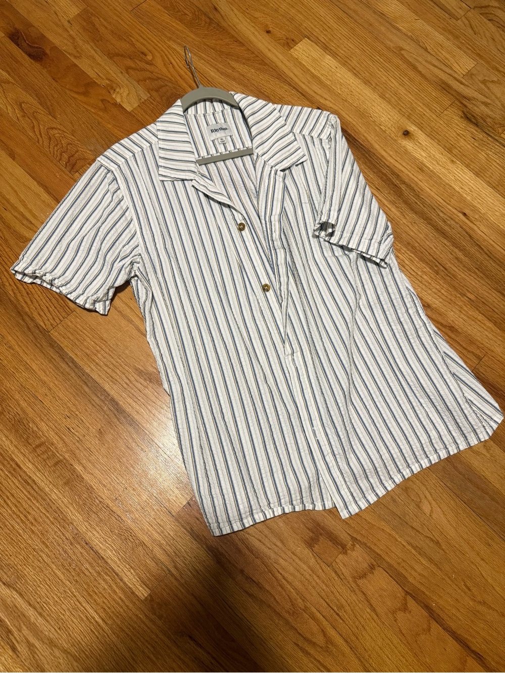 Rhythm Mens Button Up Polo White Short Sleeve